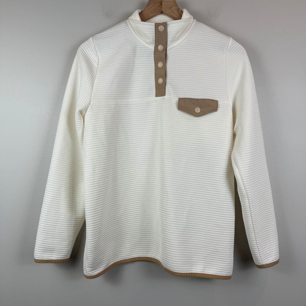 J.Crew Sweatshirt Women's Small Ivory Tan Quilted Snap-T Pullover Outdoor Active